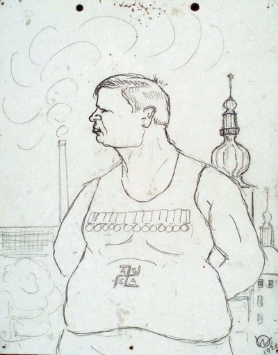 Sigfrid Edström 1920. Teckning: O. Wahlström, Carlsbrödraförbundet.